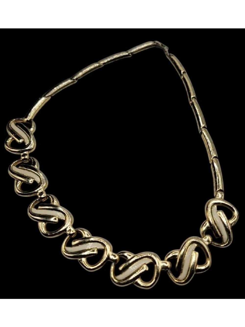 Vtg HR Paris Helena Rubinstein Gold Tone Enamel Interlocking Choker Necklace 16" - Picture 11 of 16